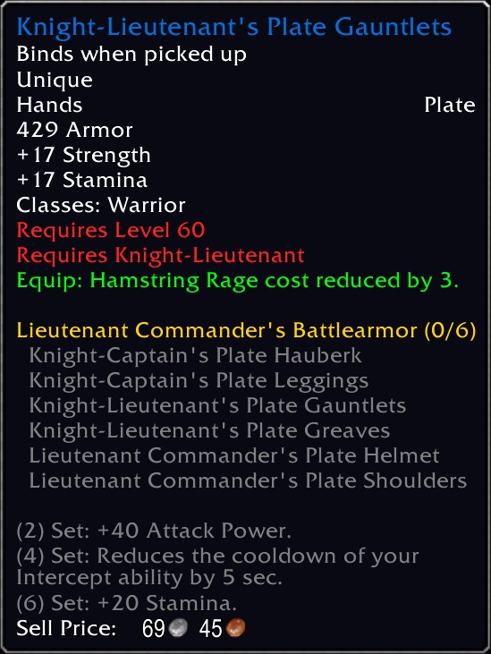 Knight-Lieutenant's Plate Gauntlets tooltip