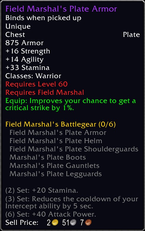 Field Marshal's Plate Armor tooltip