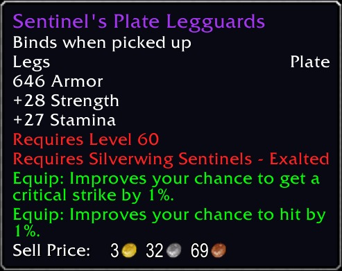Sentinel's Plate Legguards tooltip
